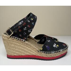 Diane Von Furstenberg Palermo Espadrille Womens 10M Black Floral Canvas Wedge